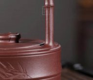 《竹韻提梁》宜興紫砂壺工藝美術師純手工泡茶壺茶具紫泥扁竹提梁