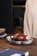 《印花扁西施》宜興紫砂壺實力派名家純手工禮品茶具紅皮龍西施茶壺