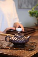 《合菱》宜興紫砂壺高級工藝美術師手工多年80目紫泥合菱泡茶壺茶具