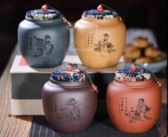 《四大美女茶葉罐》宜興紫砂壺手工紫泥，段泥，紅清水泥，天青泥茶壺具